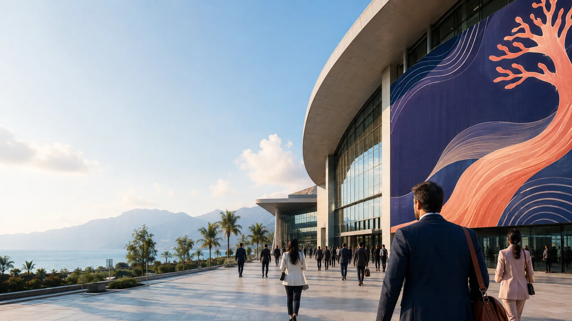 Antalya'da uluslararası etkinlik alanına yürüyen katılımcılar